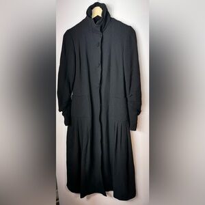 Amelia Toro Black Pleated Waist/ Neck Zip Snap Up Wrist Wool Trench Jacket Sz 4